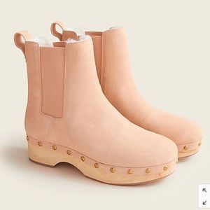 J. Crew Faux-fur lined clog boots in suede 9 bronzed clay
